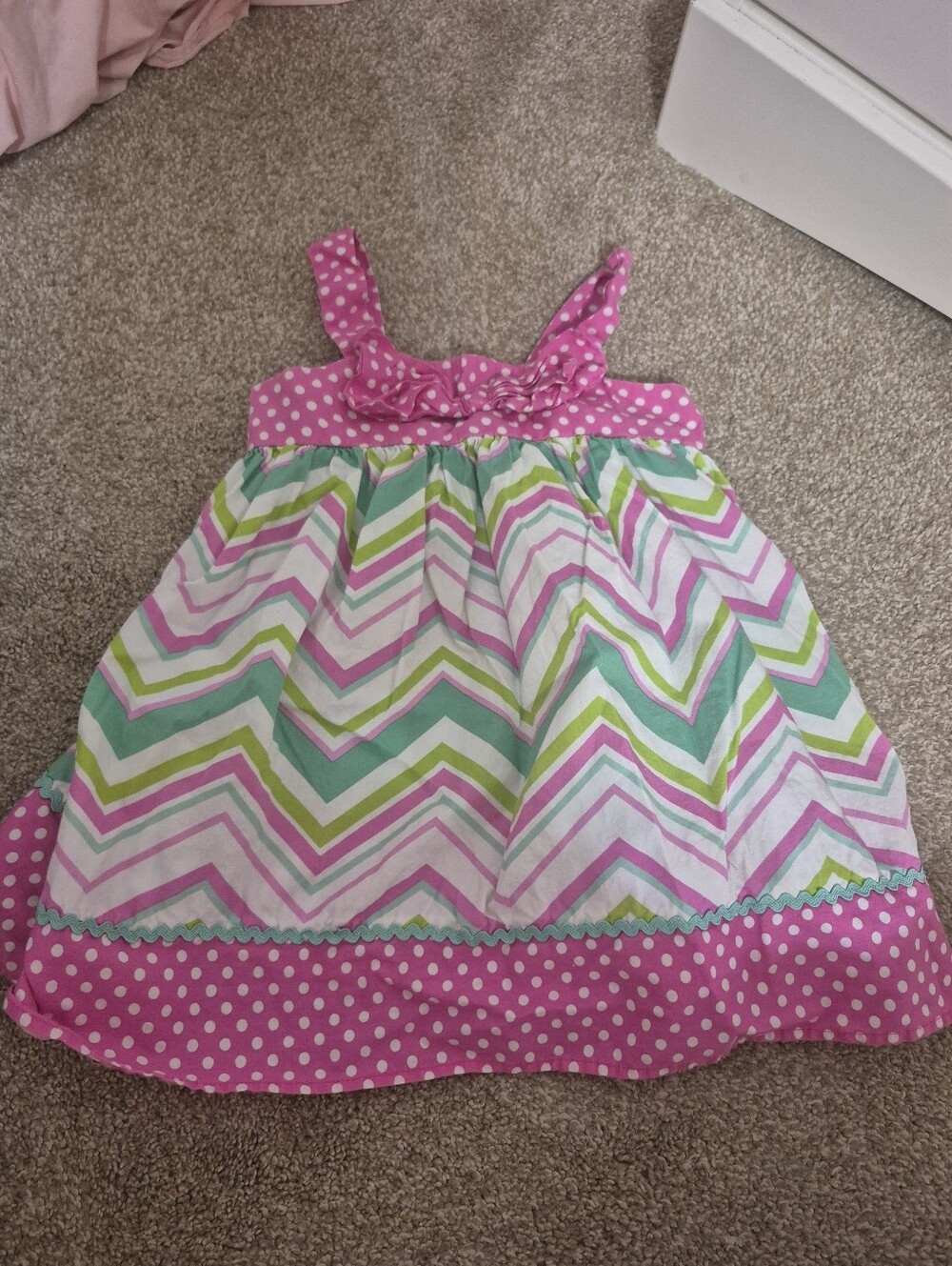 Bonnie Jean Pink, Green & Teal Chevron Polka Dot Sundress